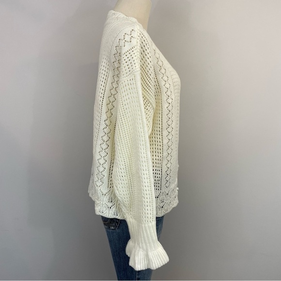 Oni Open Knit Cardigan Sweater Womens M Cream Crochet Grandma Pearl Buttons! EUC - Picture 8 of 14